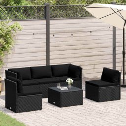 vidaXL 4 részes fekete polyrattan kerti bútorszett párnákkal