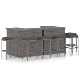 vidaXL 8 részes szürke polyrattan kerti bárszett párnával