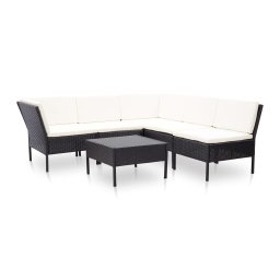 vidaXL 6 részes fekete polyrattan kerti ülőgarnitúra párnákkal