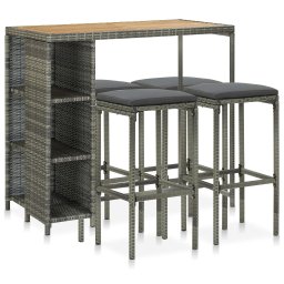 vidaXL 5 darabos szürke polyrattan kerti bárszett párnákkal