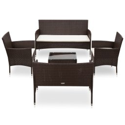 vidaXL 5 részes barna polyrattan kerti bútorszett párnákkal