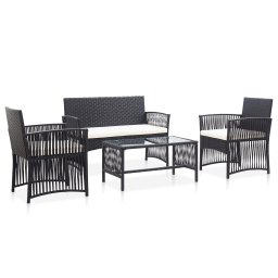 vidaXL 4-részes fekete kerti polyrattan bútorszett párnákkal