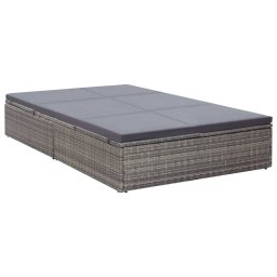 vidaXL szürke kétszemélyes polyrattan napozóágy párnával