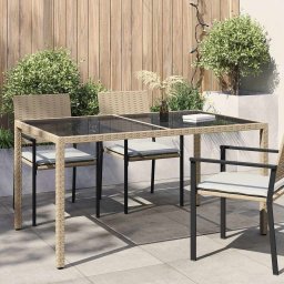 vidaXL bézs polyrattan és edzett üveg kerti asztal 150 x 90 x 75 cm