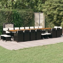 vidaXL 21 részes fekete polyrattan kerti étkezőgarnitúra párnákkal