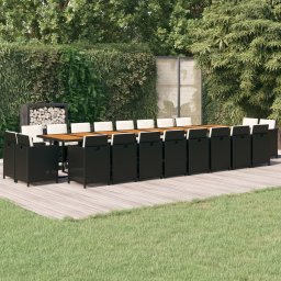 vidaXL 21 részes fekete polyrattan kerti étkezőgarnitúra párnákkal