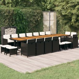 vidaXL 19 részes fekete polyrattan kerti étkezőgarnitúra párnákkal