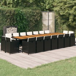 vidaXL 19 részes fekete polyrattan kerti étkezőgarnitúra párnákkal