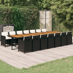 vidaXL 15 részes fekete polyrattan kerti étkezőgarnitúra párnákkal