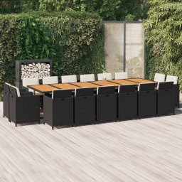 vidaXL 17 részes fekete polyrattan kerti étkezőgarnitúra párnákkal