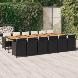 vidaXL 13 részes fekete polyrattan kerti étkezőgarnitúra párnákkal