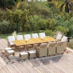 vidaXL 15 részes bézs polyrattan kerti étkezőgarnitúra párnákkal
