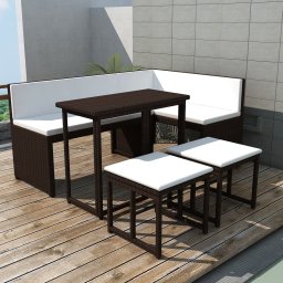 vidaXL 5-részes barna kültéri polyrattan és acél étkezőszett
