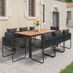 vidaXL 9 részes fekete és barna PVC rattan kerti étkezőgarnitúra