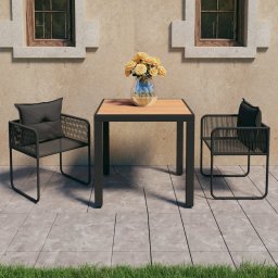 vidaXL 3 részes fekete és barna PVC rattan kerti étkezőgarnitúra