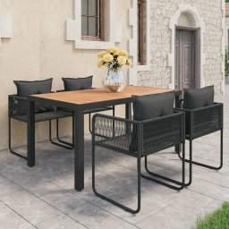 vidaXL 5 részes fekete és barna PVC rattan kerti étkezőgarnitúra