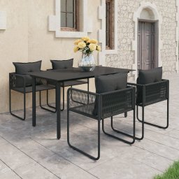 vidaXL 5 részes fekete PVC rattan kerti étkezőgarnitúra