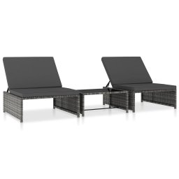 vidaXL 2 db szürke polyrattan dönthető kerti szék asztallal