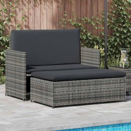 vidaXL 2-részes szürke polyrattan kerti bútorszett párnákkal