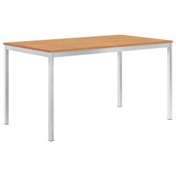 vidaXL tömör tíkfa és rozsdamentes acél kerti étkezőasztal 140x80x75cm