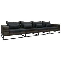 vidaXL 4 részes szürke polyrattan kerti kanapészett párnákkal