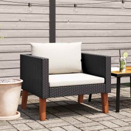 vidaXL egyszemélyes fekete polyrattan kerti kanapé párnákkal