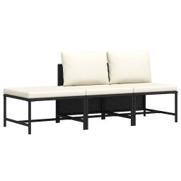 vidaXL 3 részes fekete polyrattan kerti ülőgarnitúra párnával