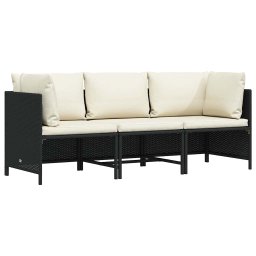 vidaXL 3 személyes fekete polyrattan kerti kanapé párnákkal