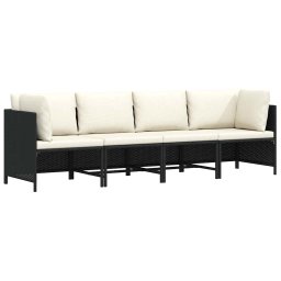 vidaXL 4 személyes fekete polyrattan kerti kanapé párnákkal