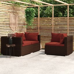 vidaXL 3 részes barna polyrattan kerti bútorszett párnákkal