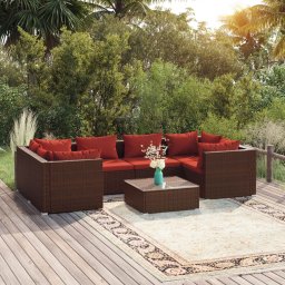 vidaXL 7 részes barna polyrattan kerti ülőgarnitúra párnákkal