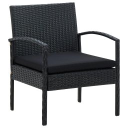 vidaXL fekete polyrattan kerti szék párnával