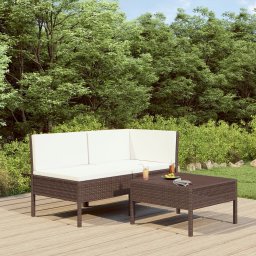 vidaXL 3 részes barna polyrattan kerti ülőgarnitúra párnákkal