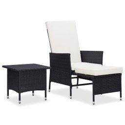 vidaXL 2 részes fekete polyrattan kerti bútorszett párnákkal