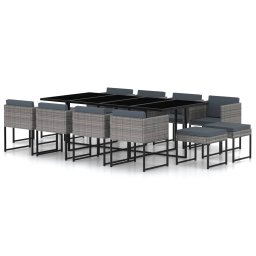 vidaXL 13 részes szürke polyrattan kerti étkezőgarnitúra párnákkal