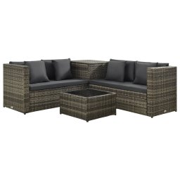 vidaXL 4 részes szürke polyrattan kerti ülőgarnitúra párnákkal