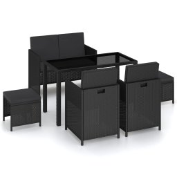 vidaXL 6 részes fekete polyrattan kültéri étkezőszett párnákkal