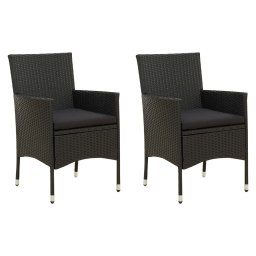 vidaXL 2 db fekete polyrattan kerti szék párnával