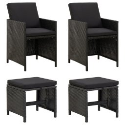 vidaXL 4 részes fekete kerti polyrattan szék- és zsámolyszett