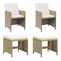 vidaXL 2 db bézs polyrattan kerti szék lábtartókkal