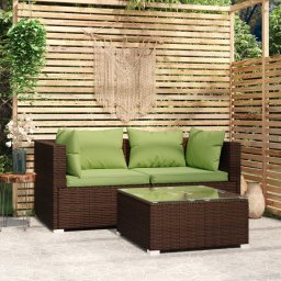 vidaXL 3 részes barna polyrattan kerti ülőgarnitúra párnával