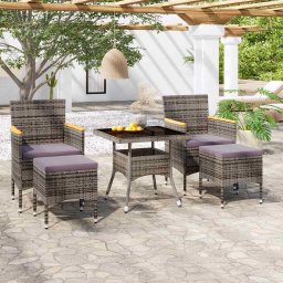 vidaXL 5 részes szürke polyrattan és edzett üveg kerti étkezőgarnitúra