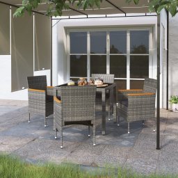 vidaXL 5 részes szürke polyrattan és edzett üveg kerti étkezőgarnitúra