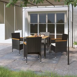 vidaXL 5 részes fekete polyrattan és akácfa kerti étkezőgarnitúra