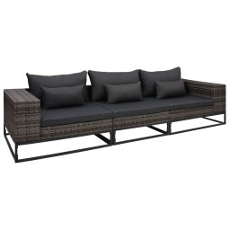 vidaXL 3 részes szürke polyrattan kerti kanapészett párnákkal
