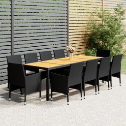vidaXL 11 részes fekete polyrattan kerti étkezőgarnitúra