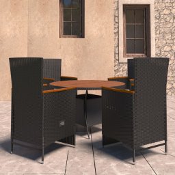 vidaXL 5 részes fekete polyrattan kültéri étkezőszett párnával