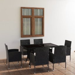 vidaXL 7 részes fekete polyrattan kerti étkezőgarnitúra