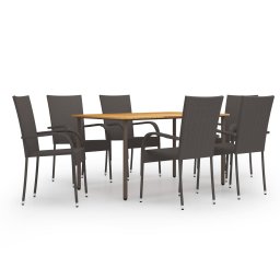 vidaXL 7 részes barna polyrattan kerti étkezőgarnitúra