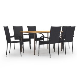 vidaXL 7 részes fekete polyrattan kerti étkezőgarnitúra
